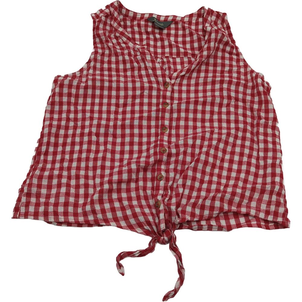 Naturale Reflections L Red White Gingham Tie-Front Sleeveless Top
